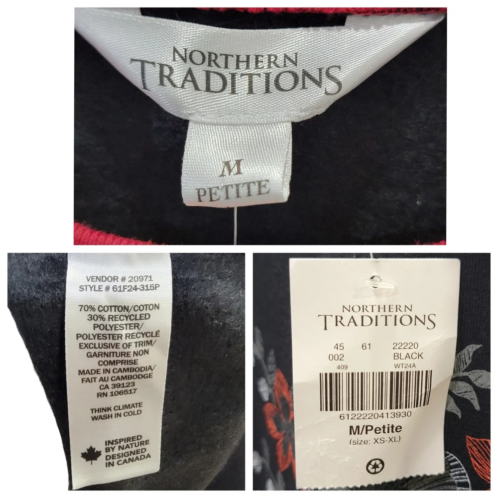 NWT Northern Reflections Crewneck Sweatshirt Black Red Floral Women’s M - Picture 11 of 12